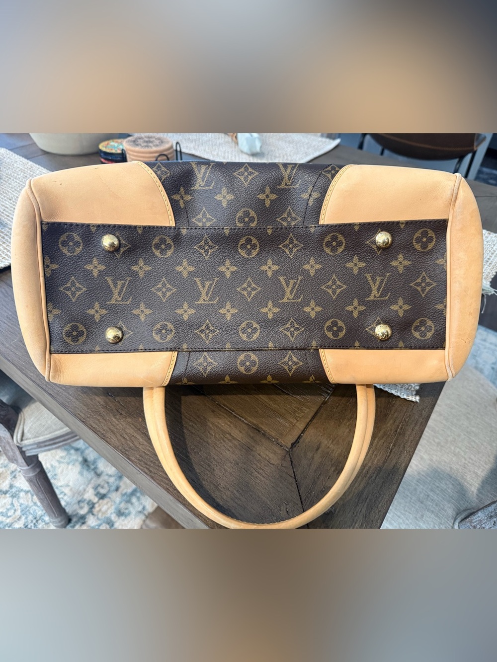 Louis Vuitton Monogram Canvas Satchel with Tan Leather Handles - Picture 7 of 9